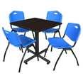 thumbnail image 1 of Kobe 42" Mocha Walnut Square Breakroom Table and 4 'M' Stack Chairs, Multiple Colors, 1 of 5