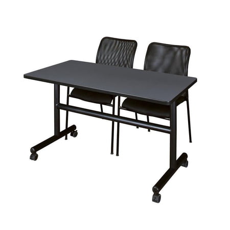 Kobe 48" Flip Top Mobile Training Table and 2 Black Mario Stack Chairs, Multiple Colors-Grey/Black