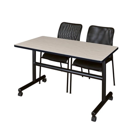 Kobe 48" Flip Top Mobile Training Table- Maple & 2 Mario Stack Chairs- Black