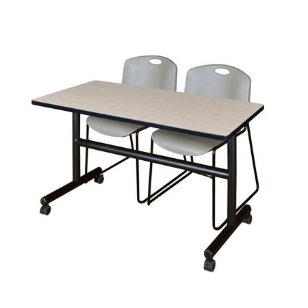 Kobe 48" Flip Top Mobile Training Table- Maple & 2 Zeng Stack Chairs- Grey