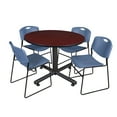 thumbnail image 1 of Regency 48 in. Round Breakroom Table- Mahogany, 4 Zeng Stack Chairs- Blue, 1 of 9