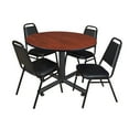 thumbnail image 1 of Kobe 48in. Round Breakroom Table- Cherry & 4 Restaurant Stack Chairs- Black, 1 of 9