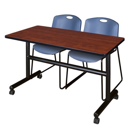 Regency Kobe 60 x 24 in. Flip-Top Training Nesting Table- Cherry, 2 Zeng Stack Chairs- Grey