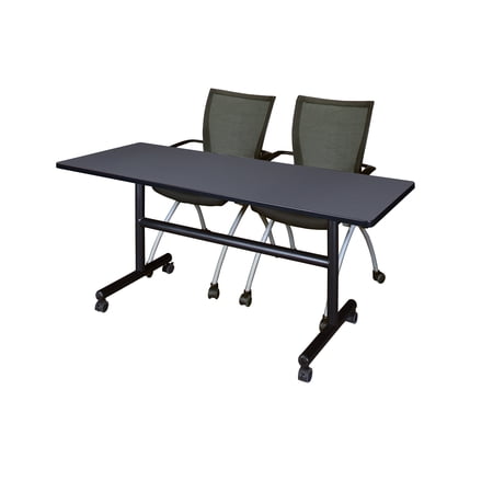 Regency Kobe 60" Flip Top Mobile Training Table- Grey & 2 Apprentice Chairs- Black