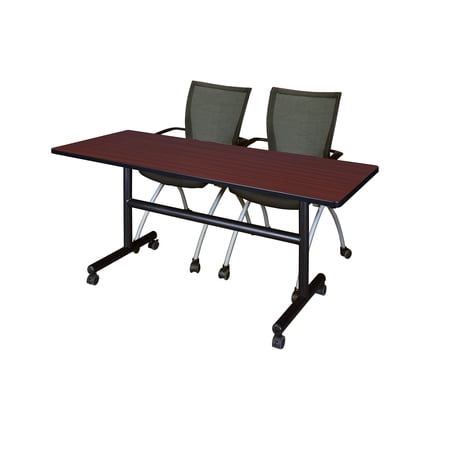 Kobe 60" Flip Top Mobile Training Table- Mahogany & 2 Apprentice Chairs- Black