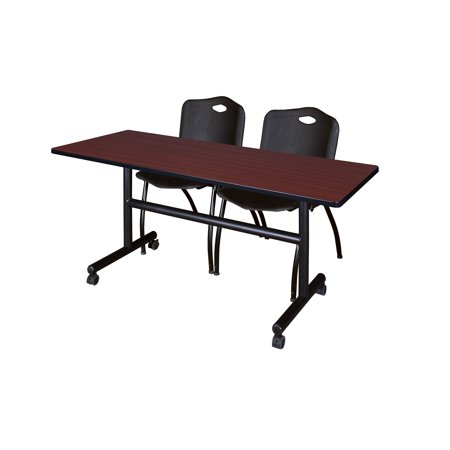 Kobe 60" Mahogany Flip Top Mobile Training Table and 2 'M' Stack Chairs, Multiple Colors