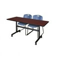 thumbnail image 1 of Kobe 60" Flip Top Mobile Training Table- Mahogany & 2 Zeng Stack Chairs- Blue, 1 of 8