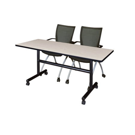 Regency Kobe 60" Flip Top Mobile Training Table- Maple & 2 Apprentice Chairs- Black