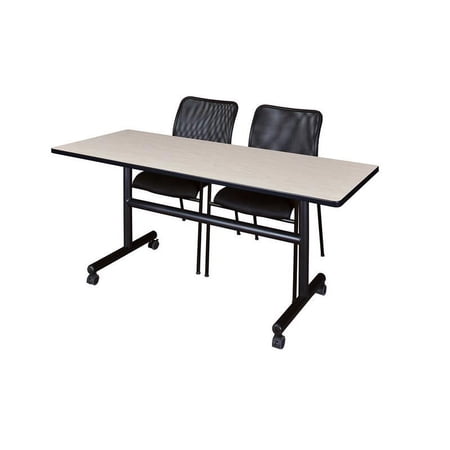 Kobe 60" Flip Top Mobile Training Table and 2 Black Mario Stack Chairs, Multiple Colors