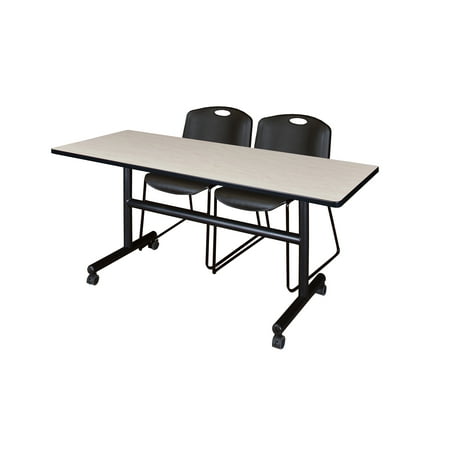 Kobe 60" Maple Flip Top Mobile Training Table and 2 Zeng Stack Chairs, Multiple Colors