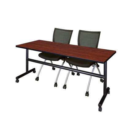 Regency Kobe 72" Flip Top Mobile Training Table- Cherry & 2 Apprentice Chairs- Black