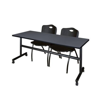 Kobe 72" Gray Flip Top Mobile Training Table and 2 'M' Stack Chairs, Multiple Colors