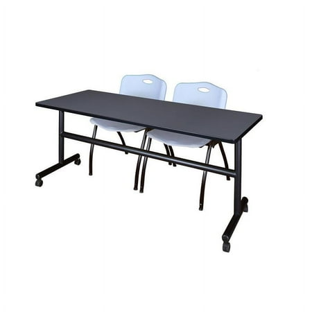 Kobe 72" Flip Top Mobile Training Table- Grey & 2 'M' Stack Chairs- Grey