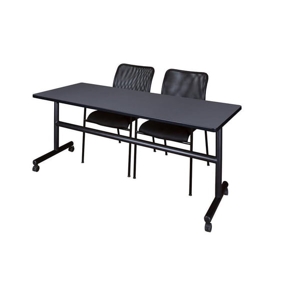 Kobe 72" Flip Top Mobile Training Table- Grey & 2 Mario Stack Chairs- Black