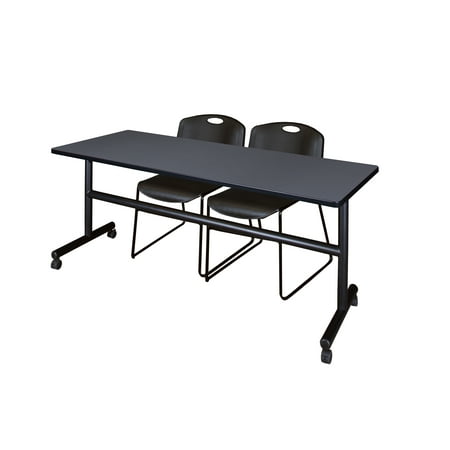 Regency Kobe 72 x 24 in. Flip-Top Training Nesting Table- Grey, 2 Zeng Stack Chairs- Black