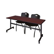 Kobe 72" Flip Top Mobile Training Table- Mahogany & 2 'M' Stack Chairs- Black