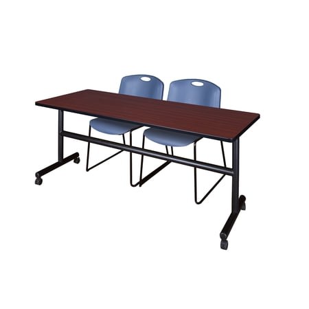 Kobe 72" Mahogany Flip Top Mobile Training Table and 2 Zeng Stack Chairs, Multiple Colors