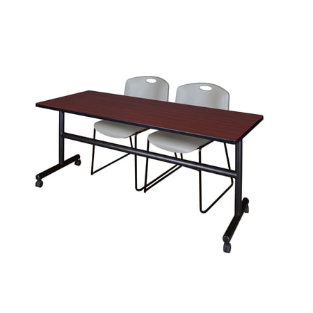 Kobe 72" Mahogany Flip Top Mobile Training Table and 2 Zeng Stack Chairs, Multiple Colors