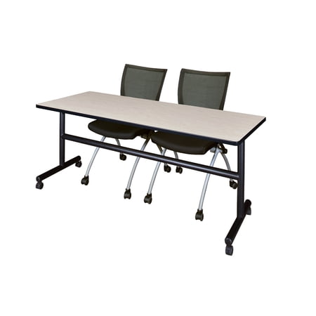 Regency Kobe 72" Flip Top Mobile Training Table- Maple & 2 Apprentice Chairs- Black