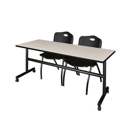 Kobe 72" Flip Top Mobile Training Table- Maple & 2 'M' Stack Chairs- Black