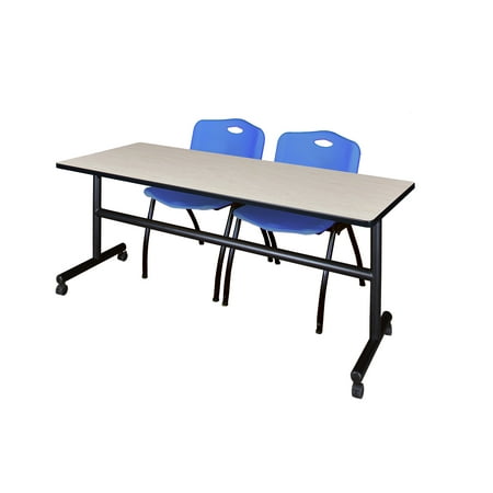 Kobe 72" Maple Flip Top Mobile Training Table and 2 'M' Stack Chairs, Multiple Colors