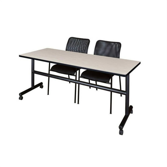 Kobe 72" Flip Top Mobile Training Table- Maple & 2 Mario Stack Chairs- Black