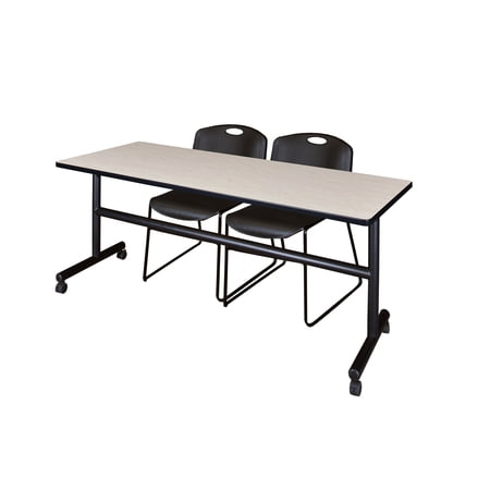 Kobe 72" Maple Flip Top Mobile Training Table and 2 Zeng Stack Chairs, Multiple Colors