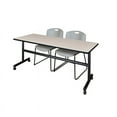 thumbnail image 1 of Kobe 72" Flip Top Mobile Training Table- Maple & 2 Zeng Stack Chairs- Grey, 1 of 8
