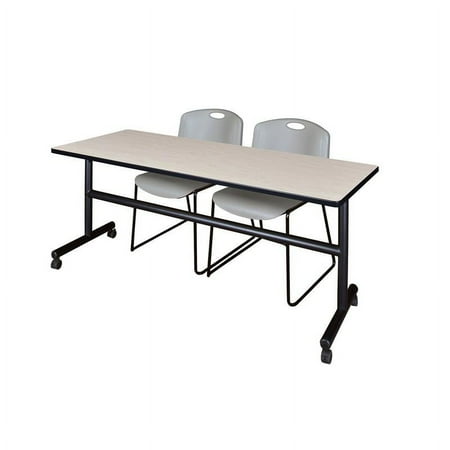 Kobe 72" Flip Top Mobile Training Table- Maple & 2 Zeng Stack Chairs- Grey