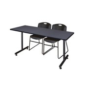 Kobe 72" x 24" Grey Training Table and 2 Zeng Stack Chairs, Multiple Colors
