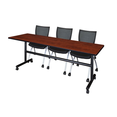 Kobe 84" Flip Top Mobile Training Table and 3 Black Apprentice Chairs, Multiple Colors