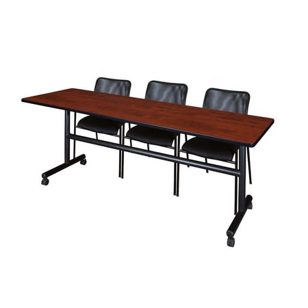 Kobe 84" Flip Top Mobile Training Table- Cherry & 3 Mario Stack Chairs- Black