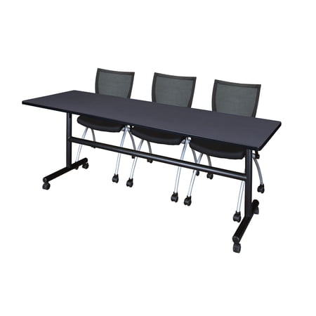 Kobe 84" Flip Top Mobile Training Table and 3 Black Apprentice Chairs, Multiple Colors