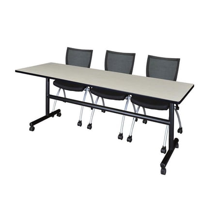 Regency Kobe 84" Flip Top Mobile Training Table- Maple & 3 Apprentice Chairs- Black