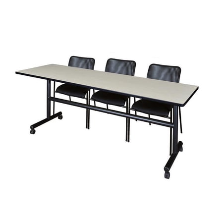 Kobe 84" Flip Top Mobile Training Table and 3 Black Mario Stack Chairs, Multiple Colors
