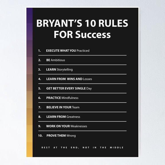 Kobe Bryant 10 Rules For Success Motivational Poster, 8x12 UNFRAMED