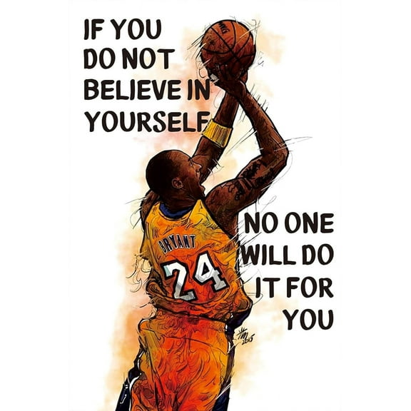 Kobe Bryant 16" x 24" Wall Art Prints,Inspirational Art Poster Picture,Basketball Canvas Painting for boy's room Bedroom Home Decor.(Unframed）