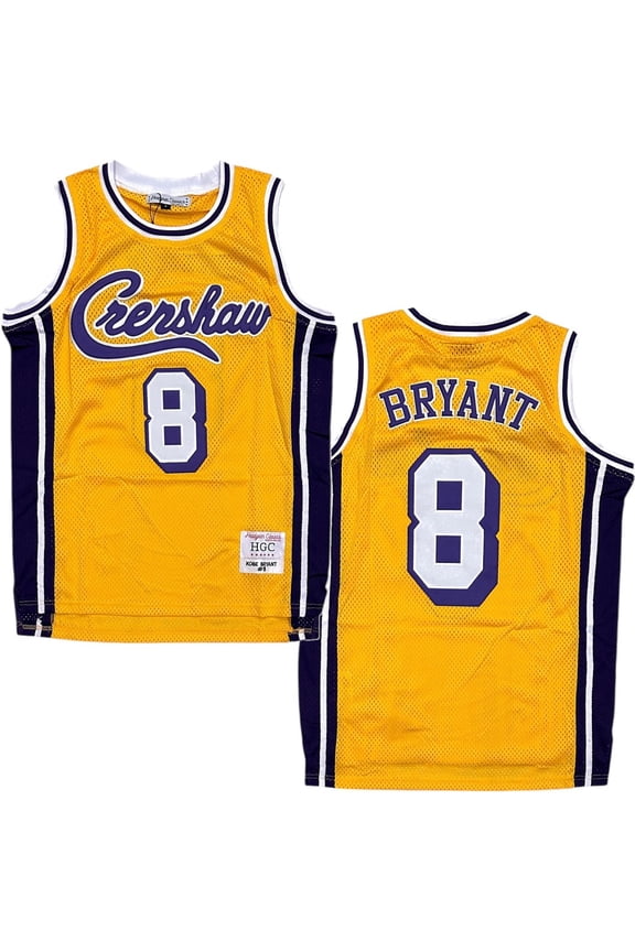 Kobe Bryant #8 X Nipsey Hustle Crenshaw Headgear Classics Basketball Mesh Jersey (Small, Gold/Purple)