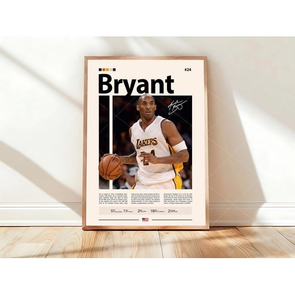 Kobe Bryant Art Basketball Legend Print Athlete Wall Art Sports Decor Minimalist Bedroom Art Gift, Stretched Canvas