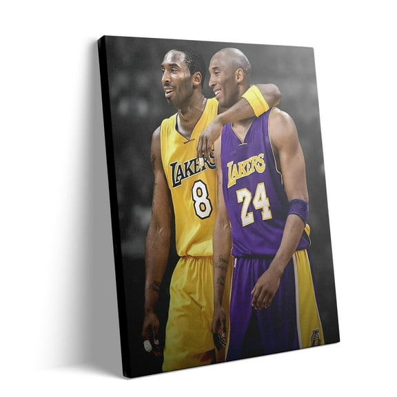Kobe Bryant Canvas Wall Art Print Poster, Iconic Basketball Player Dual-Era Tribute Artwork, No. 8 and No. 24 Jersey Mamba Mentality Wall Decor for Home Gym Dorm Office Living Room