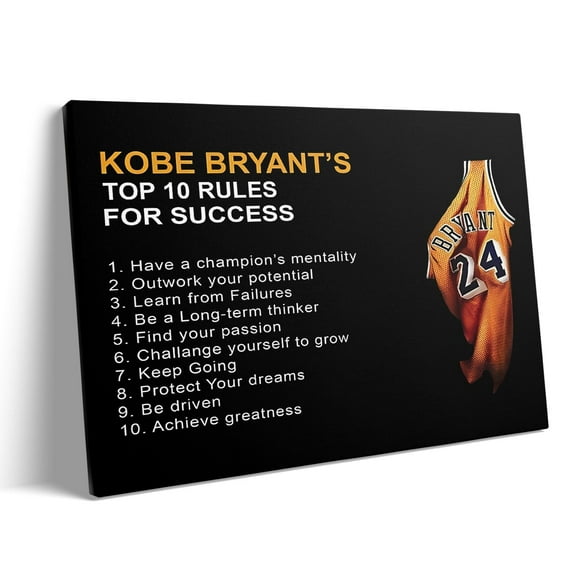 Kobe Bryant Canvas Wall Art Print Poster, Top 10 Rules Motivational Mamba Mentality Sports Artwork, Inspirational Success Quote Wall Decor For Office Gym Home Living Room Bedroom,