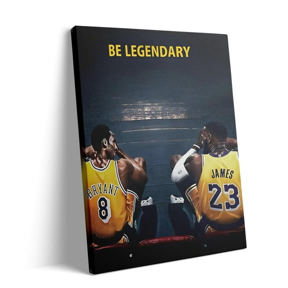 Kobe Bryant and LeBron James Canvas Wall Art Print Poster, Be Legendary Inspirational Sports Picture Artwork, Motivational Mamba Mentality Wall Decor for Home Office Gym Living Room