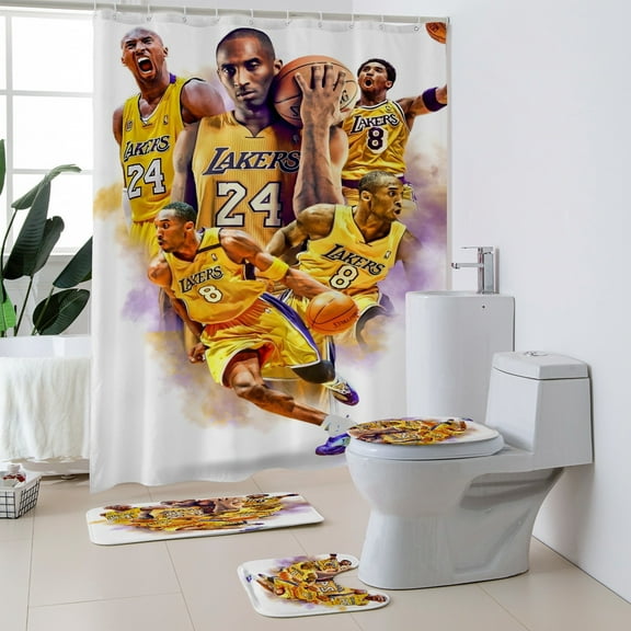 Kobe Bryant Polyester Bath 4-PieceShower curtain, toilet mat + two floor mats.