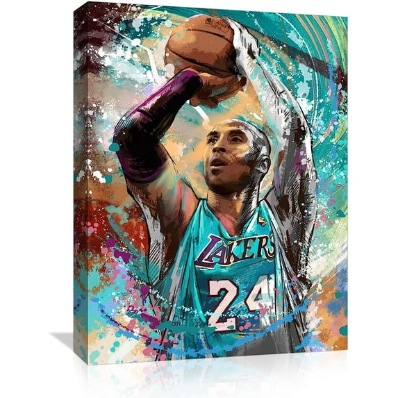 Kobe Bryant Poster Canvas Wall Art Teen Boy Room Basketball Player Canvas Wall Decor for Bedroom Office Modern Watercolor Painting Pictures Wall Decoration Framed Artwork for Home Walls Size 12x15