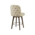 thumbnail image 1 of Kobe Counter Stool,Modern Brown Wood Finishing and Natural Fabric Button-Tufted Upholstered Swivel Barstool, 1 of 7