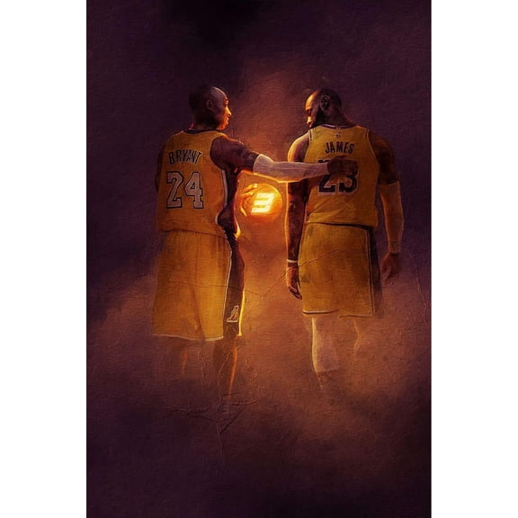 Kobe and Lebron Poster, Basketball Room Decor, Lakers Champion Tribute Kobe Canvas Wall Art Picture Print, Great Gift for Basketball Fans Kids and Adults Unframed (12x18 Inch,Kobe and Lebron (C))