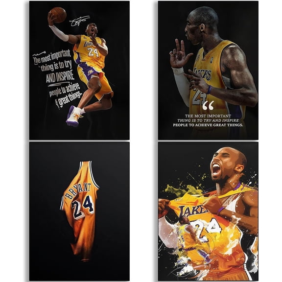 Kobe Poster Basketball Canvas Poster Wall Art Print Set of 4 Gifts for Boys Living Room Bedroom Decoration Unframed: 8x12inch