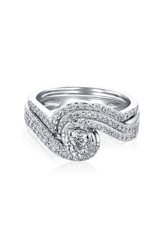 10k Gold Diamond Dual Wave Two-Piece Bridal Set HI/I, HI/I