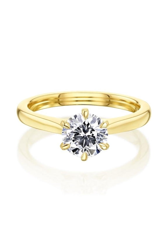 14k Gold 1ct Round Certified Lab-Grown Diamond 6-Prong Ring IJ/SI
