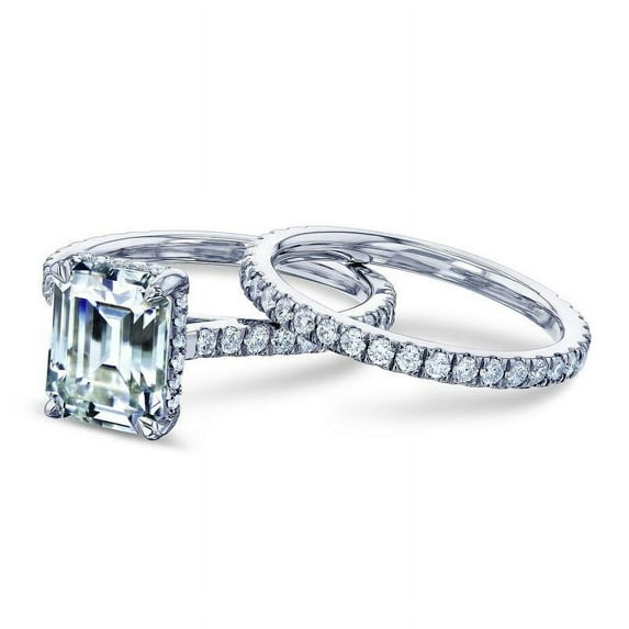 Kobelli 14k Gold Emerald Moissanite Drop Halo Bridal set GH/VS, GH/I